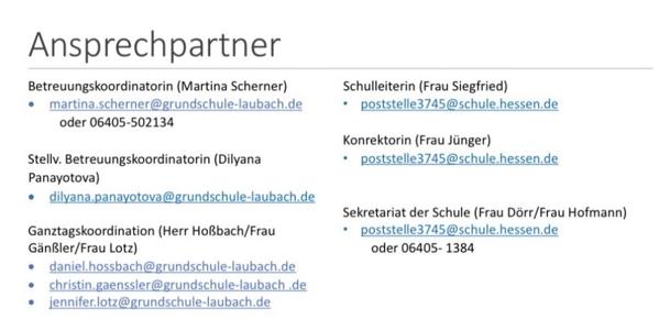 Kontaktdaten Betreuung